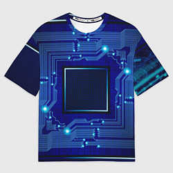 Футболка оверсайз женская Технический синий паттерн, цвет: 3D-принт