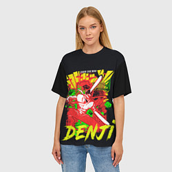 Футболка оверсайз женская Человек-бензопила - поп арт, цвет: 3D-принт — фото 2