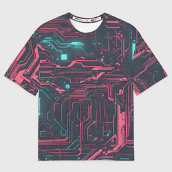 Футболка оверсайз женская Кибер схемы Розовый и голубой, цвет: 3D-принт