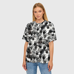 Футболка оверсайз женская Черно-белые руки с ладонями, цвет: 3D-принт — фото 2