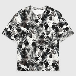 Футболка оверсайз женская Черно-белые руки с ладонями, цвет: 3D-принт