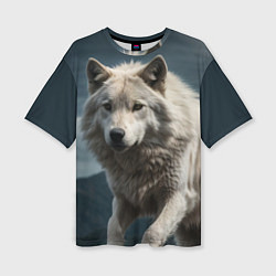 Женская футболка оверсайз Белый волк вожак стаи