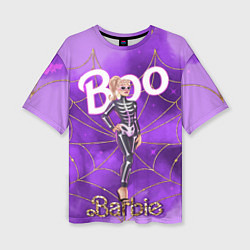 Женская футболка оверсайз Барби в костюме скелета: паутина и фиолетовый дым