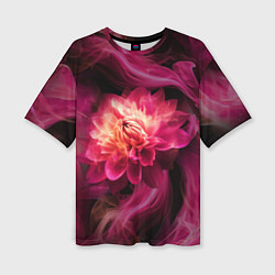 Женская футболка оверсайз Розовый цветок в огне - нейросеть