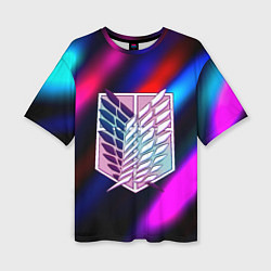 Женская футболка оверсайз Attack on Titan stripes neon
