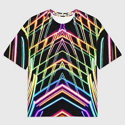Футболка оверсайз женская Зеркальный неоновый паттерн - нейросеть, цвет: 3D-принт