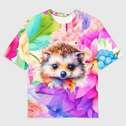 Женская футболка оверсайз Ежик в цветах