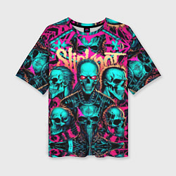 Женская футболка оверсайз Slipknot на фоне рок черепов