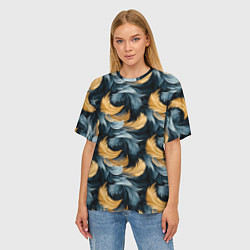 Футболка оверсайз женская Перья желтые серые паттерн, цвет: 3D-принт — фото 2