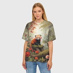 Футболка оверсайз женская Красная панда в лесу, цвет: 3D-принт — фото 2