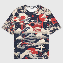 Футболка оверсайз женская Японский замок в облаках, цвет: 3D-принт