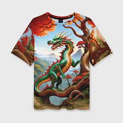Женская футболка оверсайз Зеленый деревянный дракон