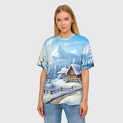 Футболка оверсайз женская Новогодняя зимняя деревня, цвет: 3D-принт — фото 2