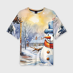 Женская футболка оверсайз Снеговик новый год