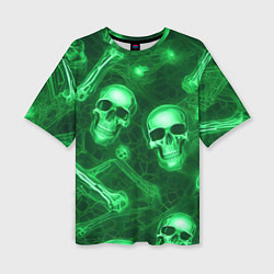 Женская футболка оверсайз Зелёные черепа и кости