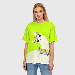 Футболка оверсайз женская Летняя лама - альпака в венке, цвет: 3D-принт — фото 2