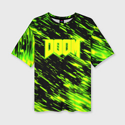 Футболка оверсайз женская Doom огенное лого кислотное, цвет: 3D-принт