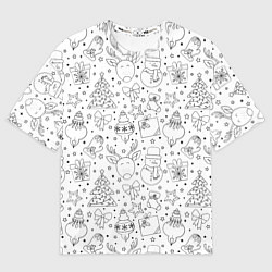 Женская футболка оверсайз Черно-белый новогодний патерн