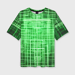 Футболка оверсайз женская Зелёные неоновые полосы киберпанк, цвет: 3D-принт