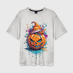 Женская футболка оверсайз Хэллоуинская тыква в красках