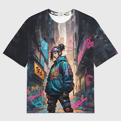 Футболка оверсайз женская Японская девушка в худи, цвет: 3D-принт