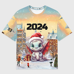 Женская футболка оверсайз Дракон новогодней ночи 2024