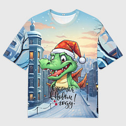 Женская футболка оверсайз Дракошка зеленка