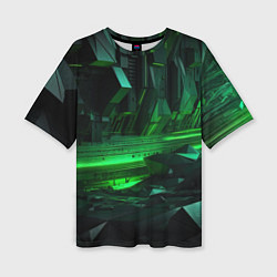 Женская футболка оверсайз Глубина зеленого абстракта