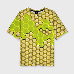 Футболка оверсайз женская Жёлтая энерго-броня из шестиугольников, цвет: 3D-принт