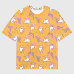 Женская футболка оверсайз Единорог цветная грива