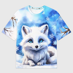 Футболка оверсайз женская Портрет мультяшного песца акварель, цвет: 3D-принт