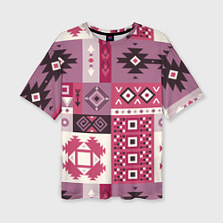 Женская футболка оверсайз Этническая геометрия в розовой палитре