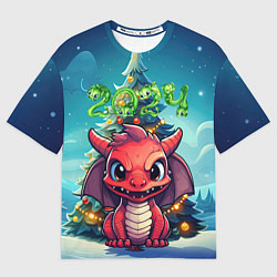 Женская футболка оверсайз Красный злой дракошка