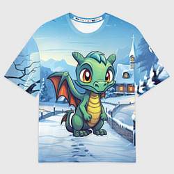 Женская футболка оверсайз Зеленый дракошка в городе