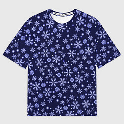 Футболка оверсайз женская Снежный новогодний паттерн сине-фиолетовый, цвет: 3D-принт