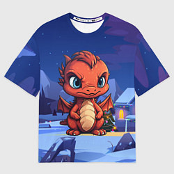 Женская футболка оверсайз Забавный красный дракон 2024