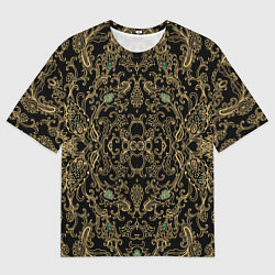 Женская футболка оверсайз Славянский этнический орнамент с позолотой