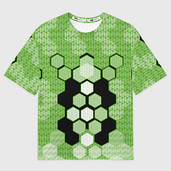 Женская футболка оверсайз Зелёная кибер броня hexagons