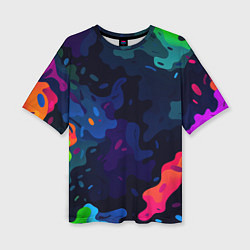 Женская футболка оверсайз Яркие кислотная разноцветные пятна в виде камуфляж