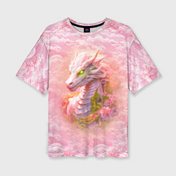Футболка оверсайз женская Розовый дракон с цветами сакуры, цвет: 3D-принт