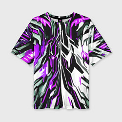 Женская футболка оверсайз Фиолетовая и белая абстракция на чёрном фоне