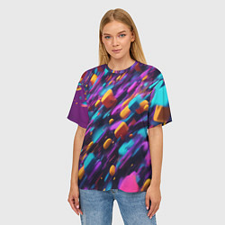 Футболка оверсайз женская Полёт цветных частиц - нейросеть, цвет: 3D-принт — фото 2