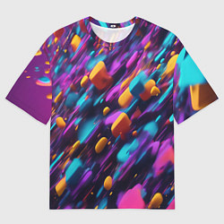 Футболка оверсайз женская Полёт цветных частиц - нейросеть, цвет: 3D-принт