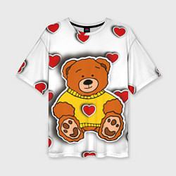 Женская футболка оверсайз Стикер наклейка медвежонок и сердце объемный рисун