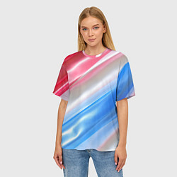Футболка оверсайз женская Белые синие красные светлые полосы абстракции, цвет: 3D-принт — фото 2