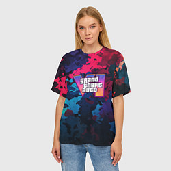 Футболка оверсайз женская GTA 6 logo яркий неоновый камуфляжный стиль, цвет: 3D-принт — фото 2