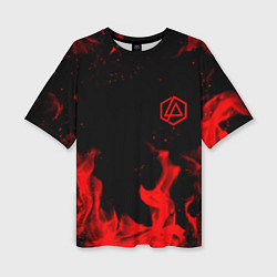 Футболка оверсайз женская Linkin Park красный огонь лого, цвет: 3D-принт