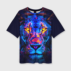 Футболка оверсайз женская Синий светящийся лев, цвет: 3D-принт