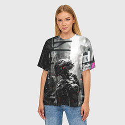 Футболка оверсайз женская Андроид под дождём, цвет: 3D-принт — фото 2