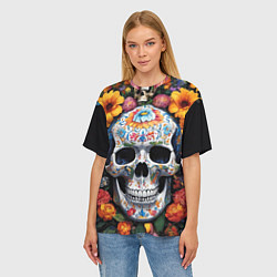 Футболка оверсайз женская Bright colors and a skull, цвет: 3D-принт — фото 2